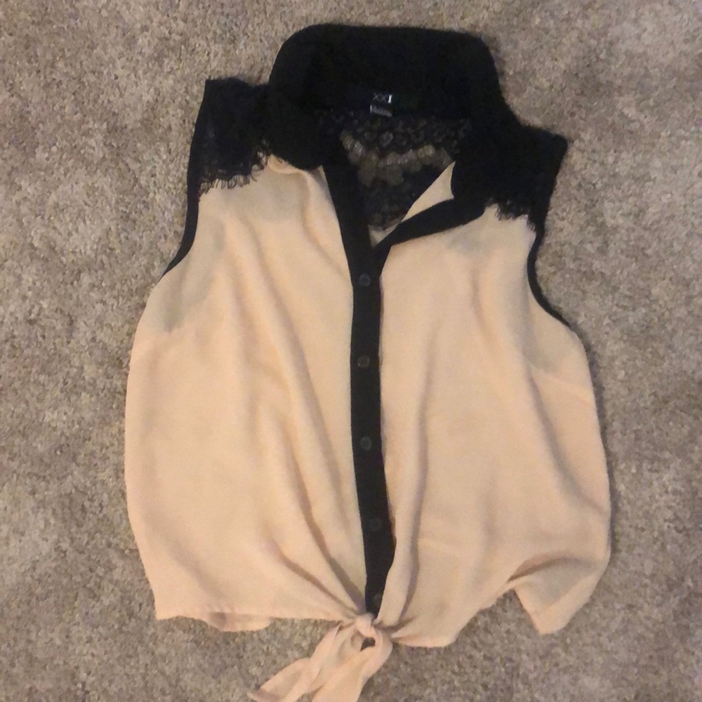 Peach/black button down